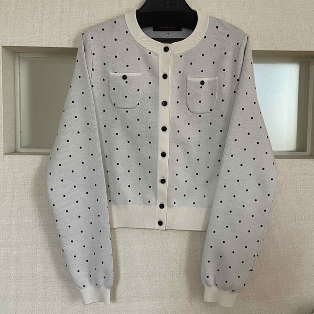 CABaN コットンカシミヤ ドットジャカードクルーネックカーディガン