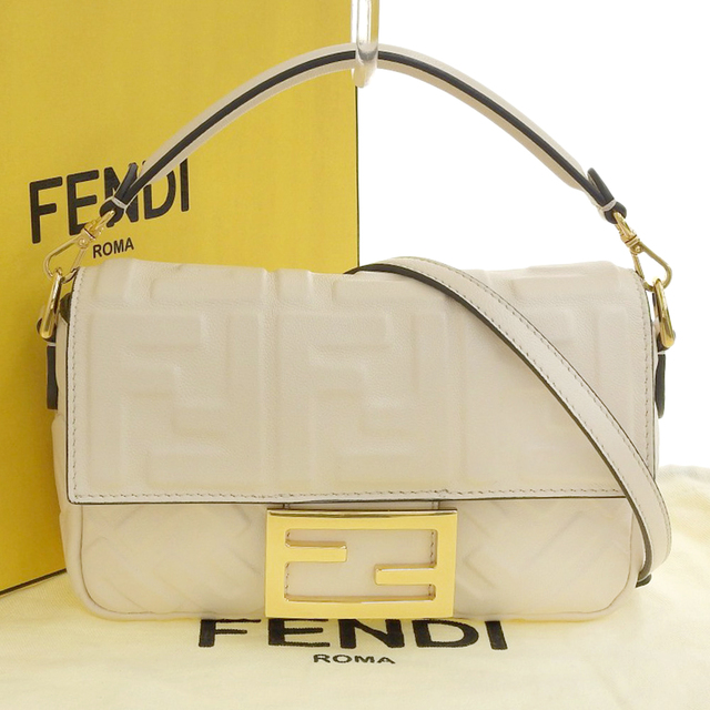 【本物保証】 箱・布袋付 超美品 フェンディ FENDI バゲット スモール ロゴ FF柄 2WAYバッグ チェーンショルダーバッグ ラムレザー  8BS017 | フリマアプリ ラクマ