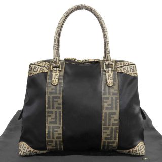 フェンディ(FENDI)の【本物保証】 布袋付 超美品 フェンディ FENDI FF柄 ハンドバッグ ミニボストンバッグ ナイロンキャンバス ブラック 8BL096 希少 レア(ハンドバッグ)