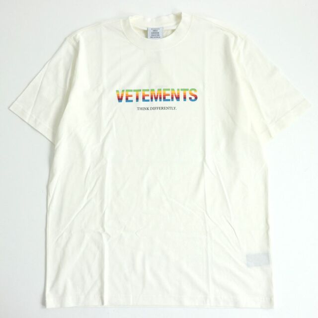 未使用□21SS VETEMENS/ヴェトモン THINK DIFFERENTLY LOGO T-SHIRT 51TR6208 クルーネック コットン100％ 半袖Tシャツ ホワイト M メンズ55cm着丈