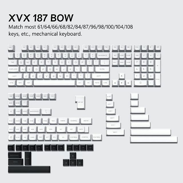 スマホ/家電/カメラ【色: White】187キー キーキャップ XVX ダブルショット PBT キ