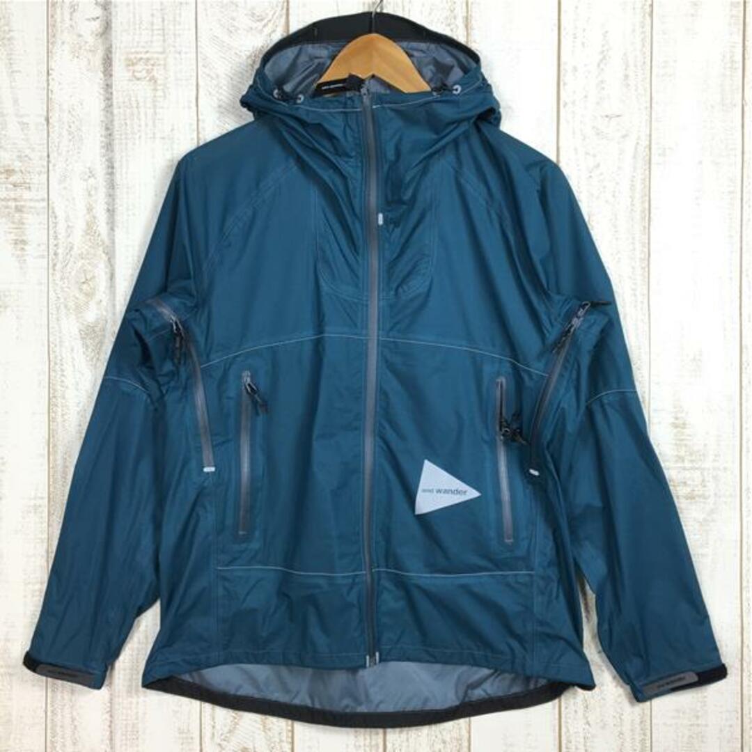 and wander(アンドワンダー)のWOMENs S  アンドワンダー スリーレイヤー ウルトラライト レイン ジャケット 3L UL Rain Jacket レインシェル フーディ AND WANDER 574-3111033 ブルー系 レディースのファッション小物(その他)の商品写真