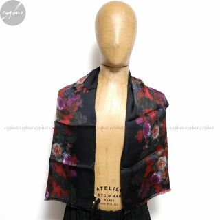 新品 ドリスヴァンノッテン フローラル スカーフ ストール フラワー 花柄 黒