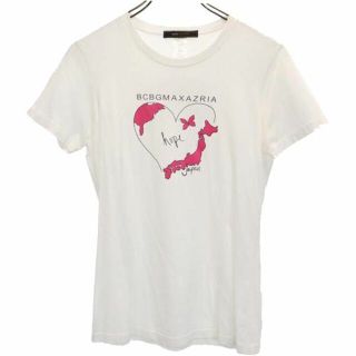 ビーシービージーマックスアズリア(BCBGMAXAZRIA)のビーシービージーマックスアズリア ロゴプリント 半袖 Tシャツ S ホワイト系 BCBGMAXAZRIA レディース 【中古】  【230609】 メール便可(Tシャツ(半袖/袖なし))