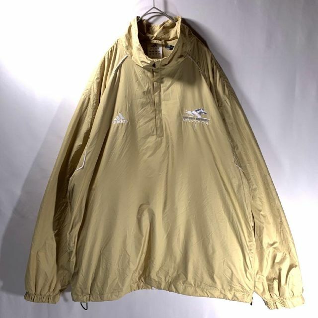 00s adidas カレッジ ナイロン ハーフジップ ジャケット ベージュ