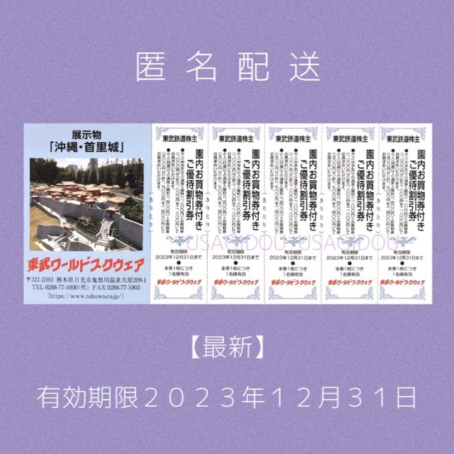 通販 東武ワールドスクウェア 東武ワールドスクエア 園内お買い物券付きご優待割引券⑤ 東武ワールドスクエア 園内お買い物券付き ご優待割引券