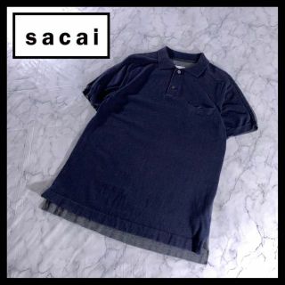 サカイ(sacai)のsacai 14ss コットン カシミヤ ニットポロシャツ ネイビー グレー(ポロシャツ)