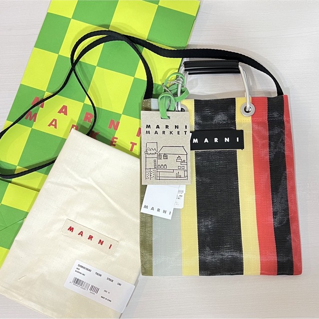 新品 MARNI マルニ ミニショルダーバッグ ストライプバッグ イノックス