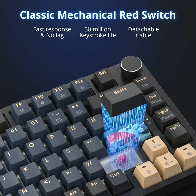 【色: 82 Blue Knight/red switch】ワイヤード75％機械