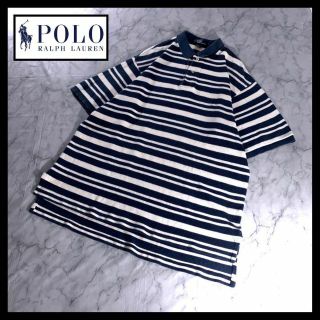 ポロラルフローレン(POLO RALPH LAUREN)の90s ラルフローレン ボーダー ポロシャツ 古着 ボリビア製 ネイビー 白 L(ポロシャツ)