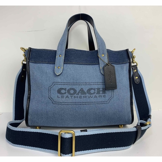 デニムサイズ美品コーチ COACH デニム トート 2WAY ハンドバッグ ショルダーバッグ