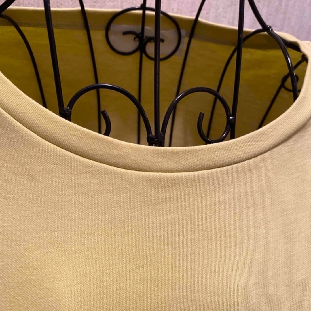 5%クーポン出てます　美品春夏淡いイエローカラー　袖フンワリカットソー　Tシャツ レディースのトップス(カットソー(半袖/袖なし))の商品写真