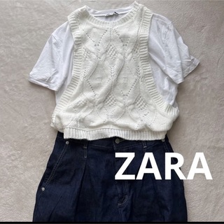 ザラ(ZARA)のZARA ニットTシャツ❣フリーサイズ❣ホワイト(Tシャツ(半袖/袖なし))
