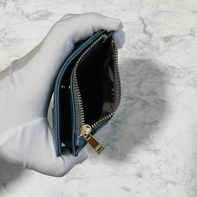 シープスキン ミニ財布 羊革 コンパクト 二つ折り 財布 本革 グレー系 レディースのファッション小物(財布)の商品写真
