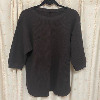 ユニクロ(UNIQLO)のUNIQLO ワッフルクルーネックT（7分袖）L ブラウン　茶色(Tシャツ(長袖/七分))