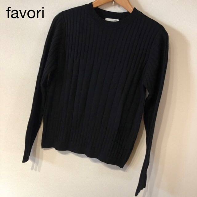 favori 黒 デザインニット リブ柄 長袖