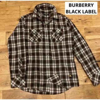 バーバリーブラックレーベル(BURBERRY BLACK LABEL)の美品送料込み　バーバリーブラックレーベル　長袖チェックシャツ　ブラウン　2(シャツ)