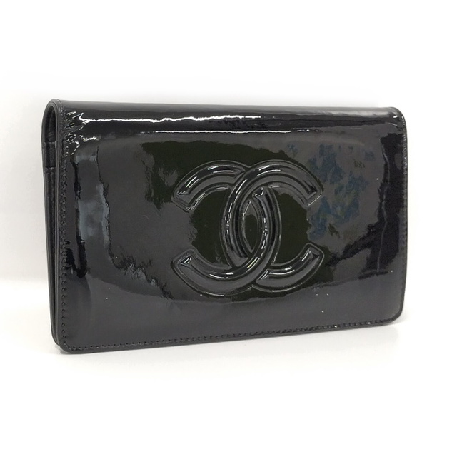ブラック素材ラインCHANEL メイクパレット 二つ折り長財布 カメリア エナメル ブラック