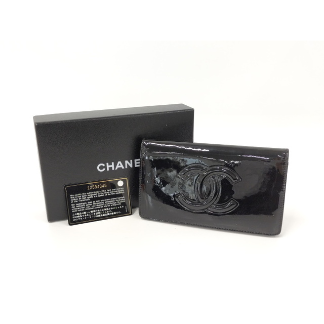CHANEL メイクパレット 二つ折り長財布 カメリア エナメル ブラック