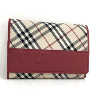 バーバリー(BURBERRY)のBURBERRY 二つ折り財布 レザー キャンバス ベージュ ボルドー系(財布)