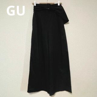 ジーユー(GU)の3123 GU ハイウエストワイドパンツ ゴム 黒 ベルト 上品(カジュアルパンツ)