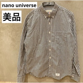 ナノユニバース(nano・universe)の美品送料込み　ナノユニバース　長袖チェックシャツ　ホワイトブラック　M(シャツ)