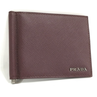 プラダ(PRADA)のPRADA 二つ折り財布 マネークリップ サフィアーノ レザー ボルドー(長財布)