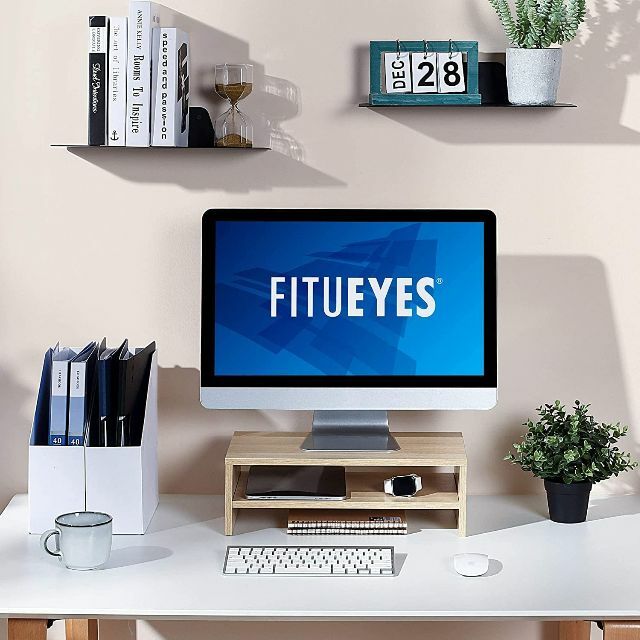 色: オーク】FITUEYES 机上台 机上ラック 木製 2段 モニター台 幅の ...