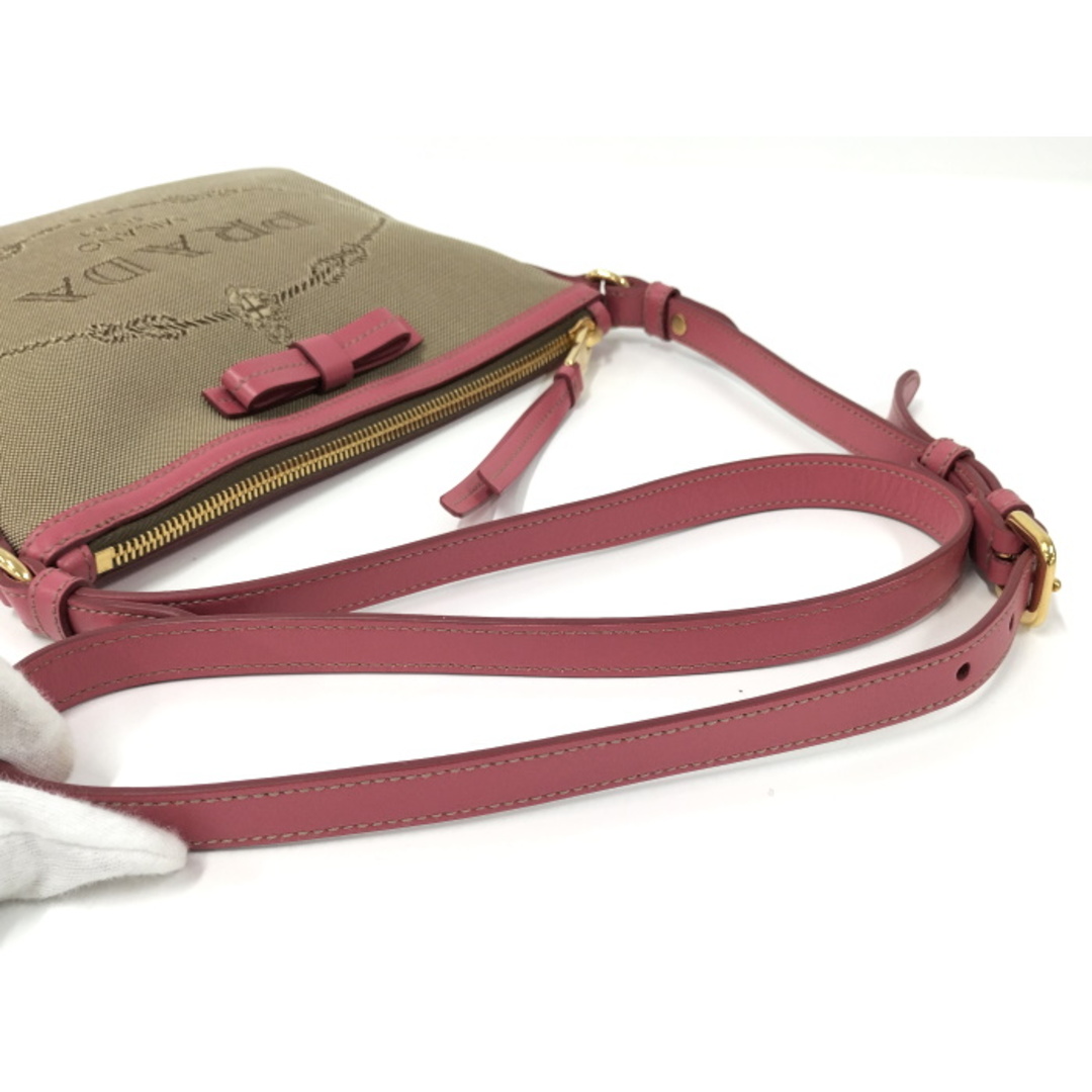 PRADA - PRADA ショルダーバッグ ジャガード キャンバス ピンク PRADA - PRADA ショルダーバッグ ジャガード キャンバス ピンク