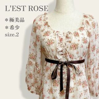 レストローズ(L'EST ROSE)の【極美品】　レストローズ　希少　フラワーシフォンチュニックワンピース　フェニミン(ひざ丈ワンピース)