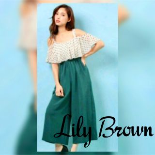 リリーブラウン(Lily Brown)のLilyBrownリリーブラウン★新品タグ付ドット柄オフショルワイドコンビネゾン(サロペット/オーバーオール)