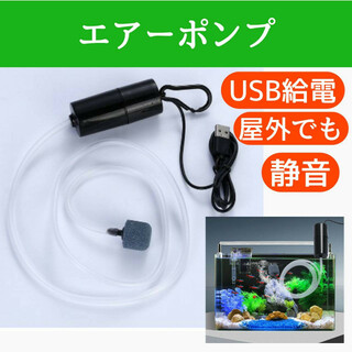 エアー ポンプ USB 給電 水槽 釣り 酸素 小型 持ち運び エアレーション(アクアリウム)