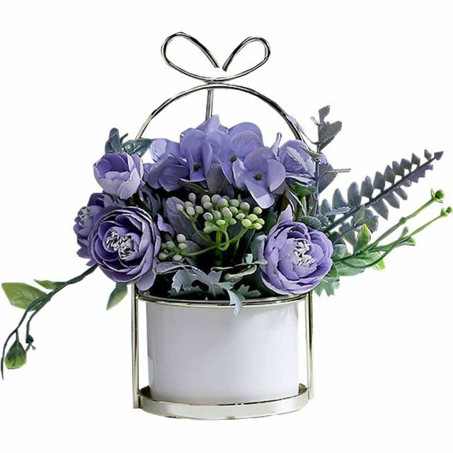 【色: 紫】北欧スタイル デコレー アジサイ盆栽 ガラス ボトル ブーケ 造花