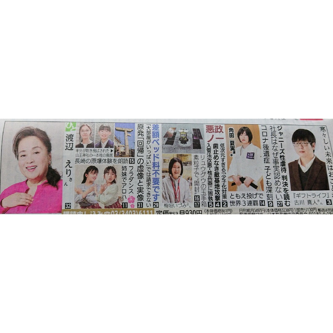 📰赤旗新聞日曜版 渡辺えり 他 2023.6.4号 エンタメ/ホビーのタレントグッズ(女性タレント)の商品写真