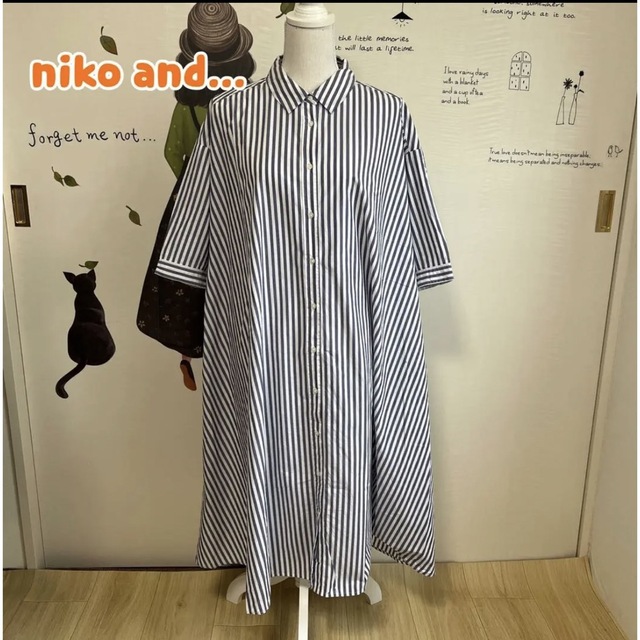 niko and...(ニコアンド)の∇716 ニコアンド ストライプ シャツワンピ 裾幅およそ130センチ レディースのワンピース(ロングワンピース/マキシワンピース)の商品写真
