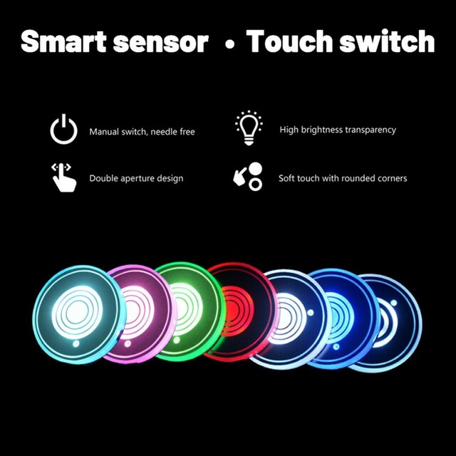 LEDコースター 2個セット 7色 ドリンクホルダー カップホルダー 自動車/バイクの自動車(車内アクセサリ)の商品写真