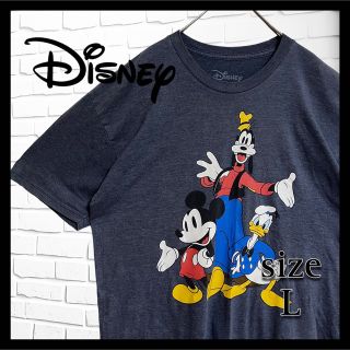 ディズニー(Disney)の★古着★ディズニーヴィンテージ ミッキー ドナルド グーフィー Tシャツ 紺 L(Tシャツ(半袖/袖なし))