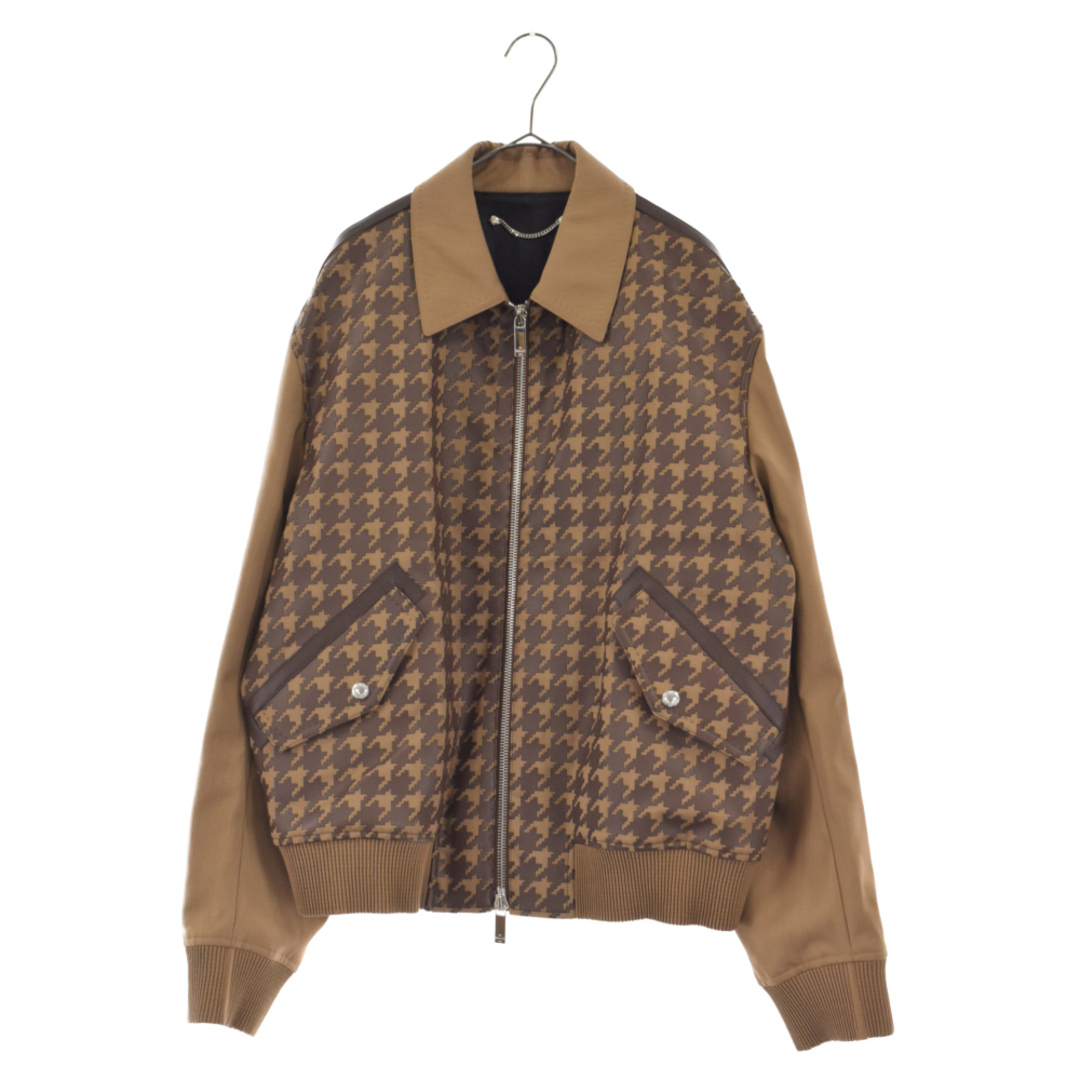 Berluti ベルルッティ 21SS LEATHER HOUNDSTOOTH PATTERN WOOL BLOUSON R20OBL99 千鳥格子柄レザーパターンウールジップアップブルゾン 裏地カリグラフィダブルジップジャケット