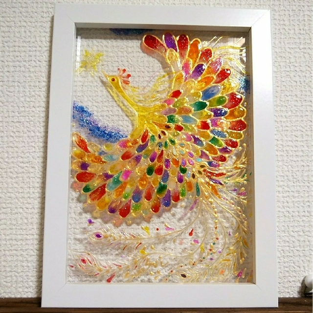 風水開運絵画＊幻の虹色鳳凰　ラメ最強パワー光エナジー　金運財運　恋愛運　子宝　縁