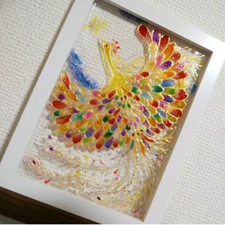 風水開運絵画＊幻の虹色鳳凰宝石羽　最強パワー鳳凰宇宙　全体運金運夢成就レインボー