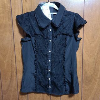 アクシーズファム(axes femme)のaxes レーシービスチェ切替ブラウス 黒(シャツ/ブラウス(半袖/袖なし))