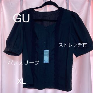 ジーユー(GU)の【タグ付き】GU パフスリーブフリルブラウス　XL(シャツ/ブラウス(半袖/袖なし))