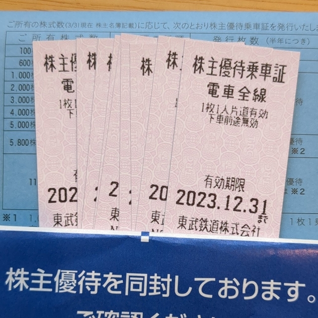 東武鉄道 株主優待乗車証① 10枚 2023.12.31