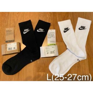 ナイキ(NIKE)の新品　ナイキ　L(25-27cm)  エッセンシャル　クルーソックス　黒白2足(ソックス)