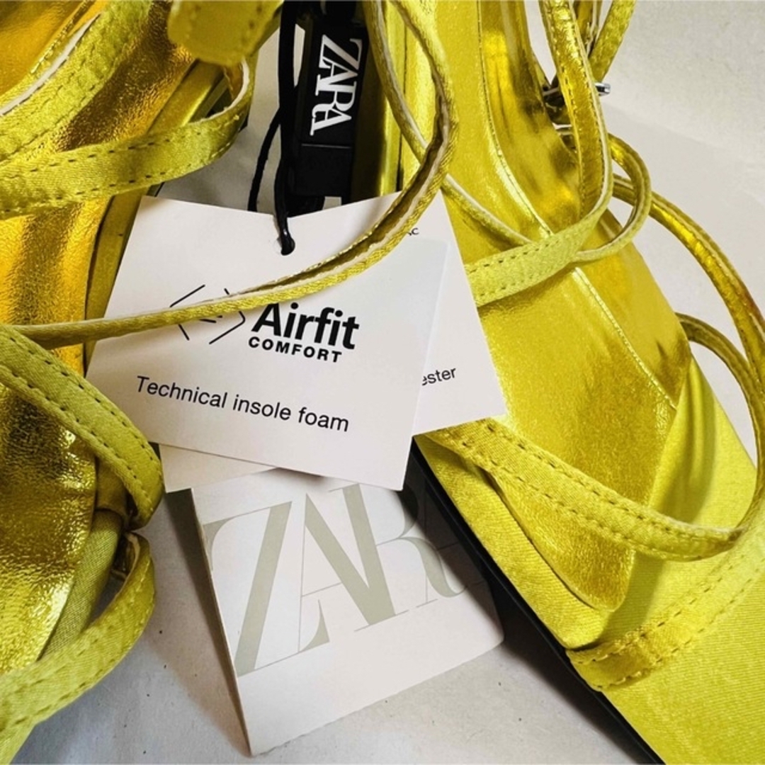ZARA(ザラ)のセール❗️ZARAヒールサンダル　Airfitインソール　イエロー　26cm レディースの靴/シューズ(ハイヒール/パンプス)の商品写真