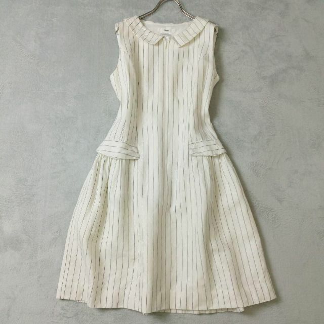 新品本物 Rene ルネ ☆Reneルネ白襟ワンピース38☆ お襟付 麻100