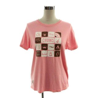 チャムス(CHUMS)のCHUMS Tシャツ 丸首 半袖 ロゴプリント コットン混 ピンク 茶 白 L(Tシャツ(半袖/袖なし))
