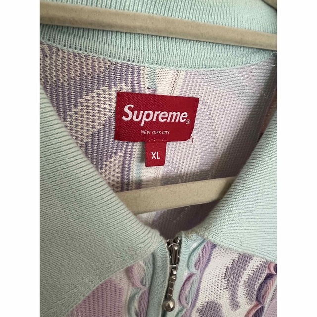 supreme Abstract Textured Zip Up Polo XL