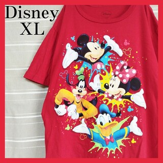 ディズニー(Disney)の90sDisneyディズニーミッキーミニープルートドナルドキャラクターTシャツ赤(Tシャツ/カットソー(半袖/袖なし))