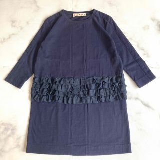 ファッションデザイナー マルニ アシンメトリーネイビーワンピース